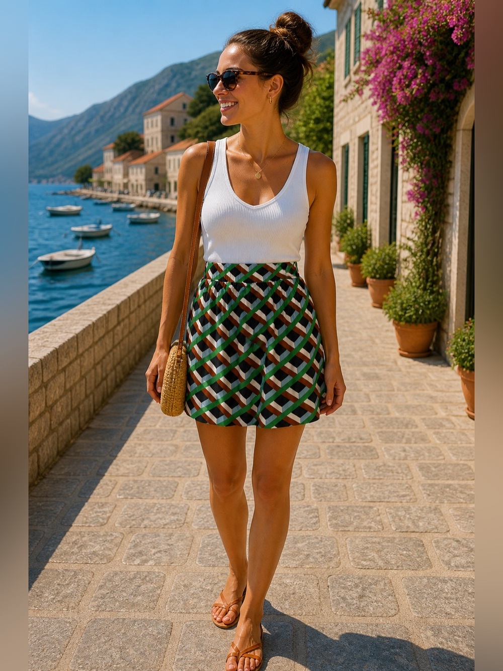 J. Crew Green and Brown Knee-Length A-Line Skirt 🤎🌴